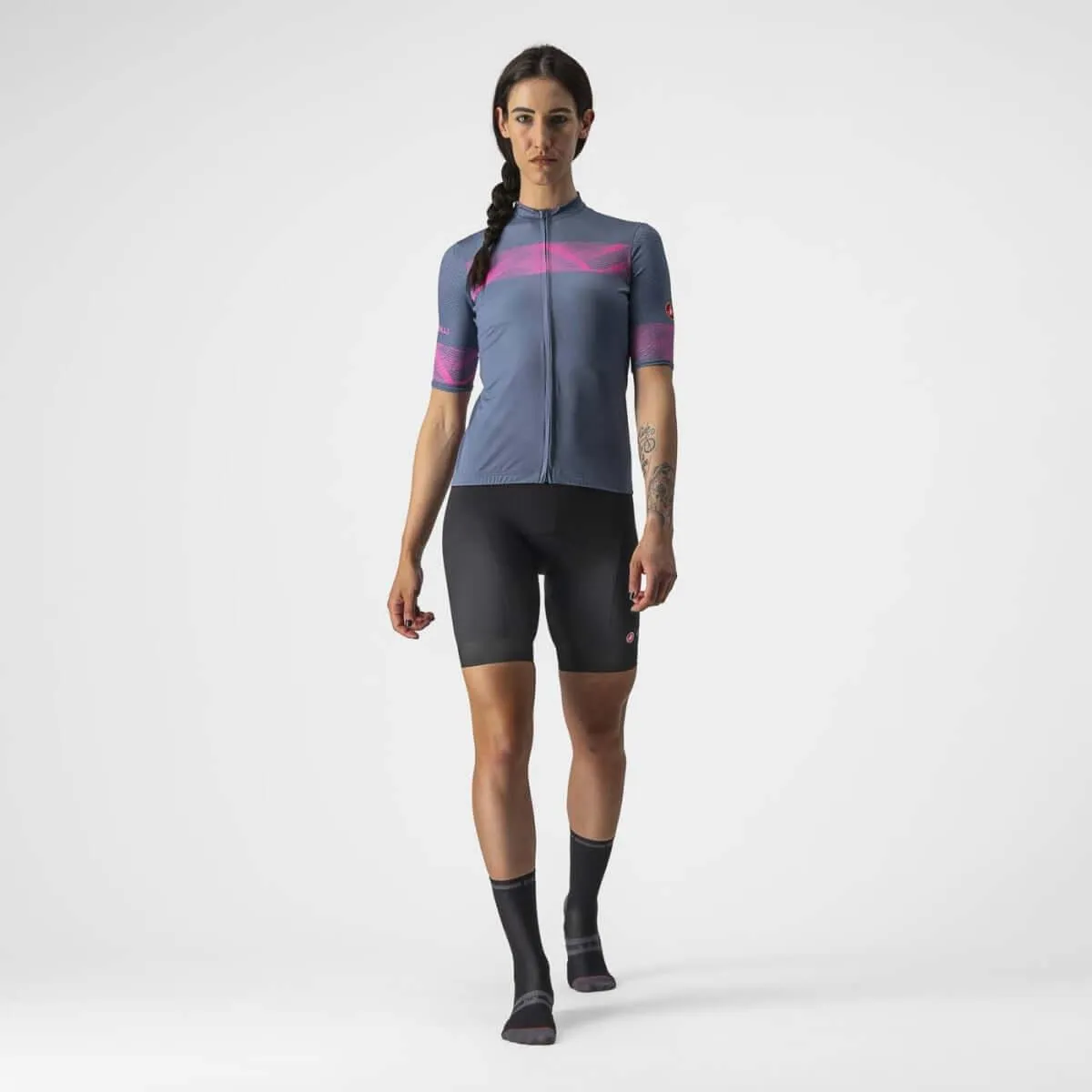 Castelli Fenice Women's Cycling Jersey (Light Steel Blue/Pink Fluo)