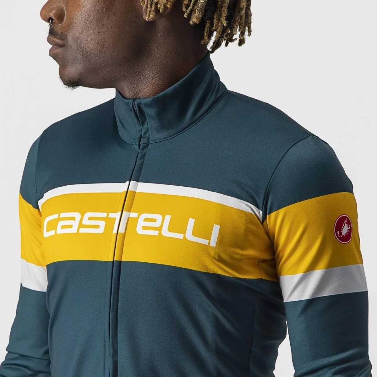 Castelli Passista Mens Cycling Jersey (Deep Teal/Goldenrod-Silver Gra)
