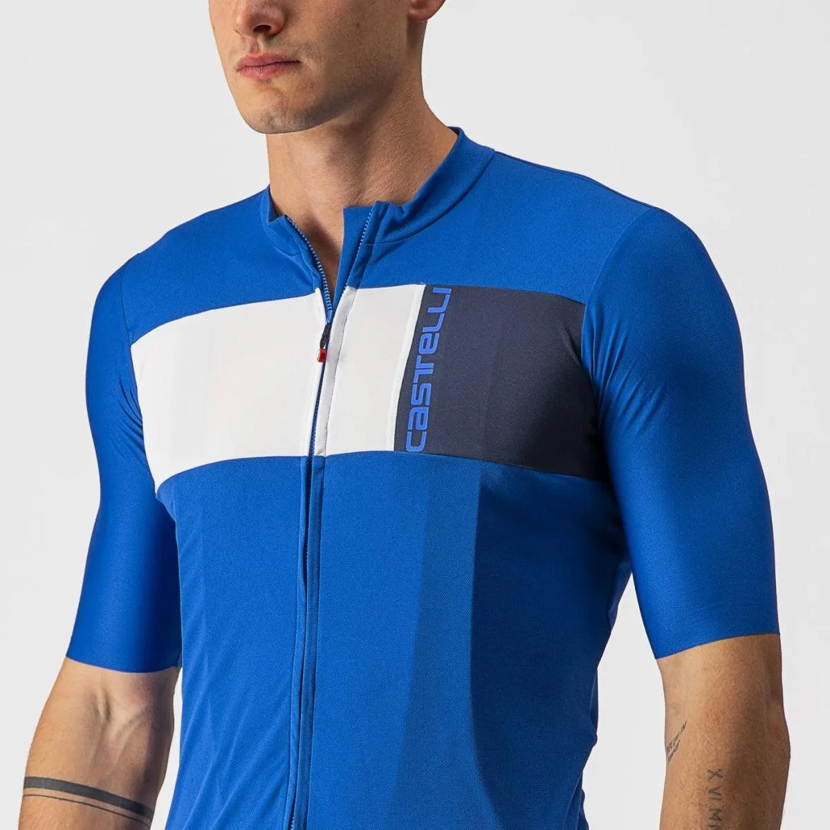 Castelli Prologo 7 Mens Cycling Jersey (Azzurro Italia/Ivory Savile BL)