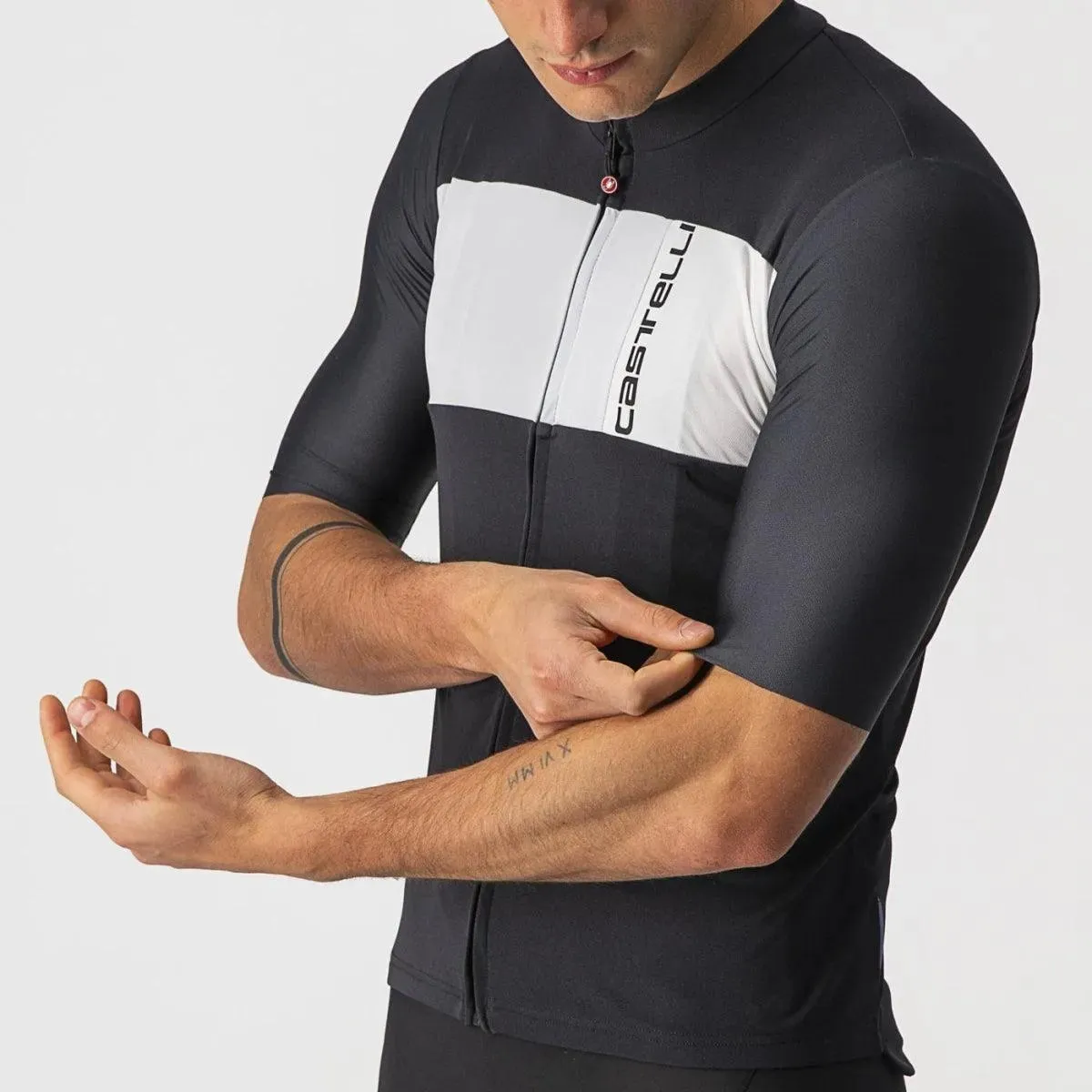 Castelli Prologo 7 Men's Cycling Jersey (Light Black-Silver-Gray-Ivory)