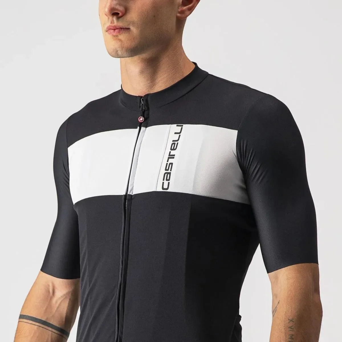 Castelli Prologo 7 Men's Cycling Jersey (Light Black-Silver-Gray-Ivory)