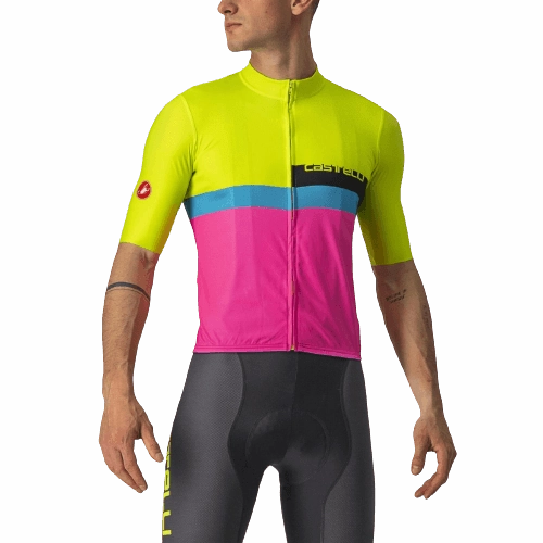 Castelli A Blocco Mens Cycling Jersey (Electric Lime/Black Blue Magenta Fluo)