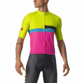 Castelli A Blocco Mens Cycling Jersey (Electric Lime/Black Blue Magenta Fluo)