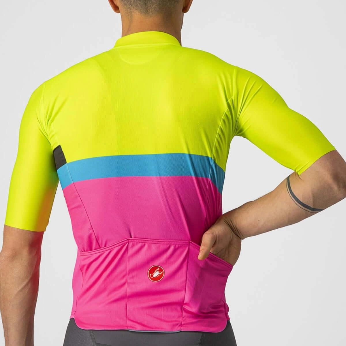 Castelli A Blocco Mens Cycling Jersey (Electric Lime/Black Blue Magenta Fluo)