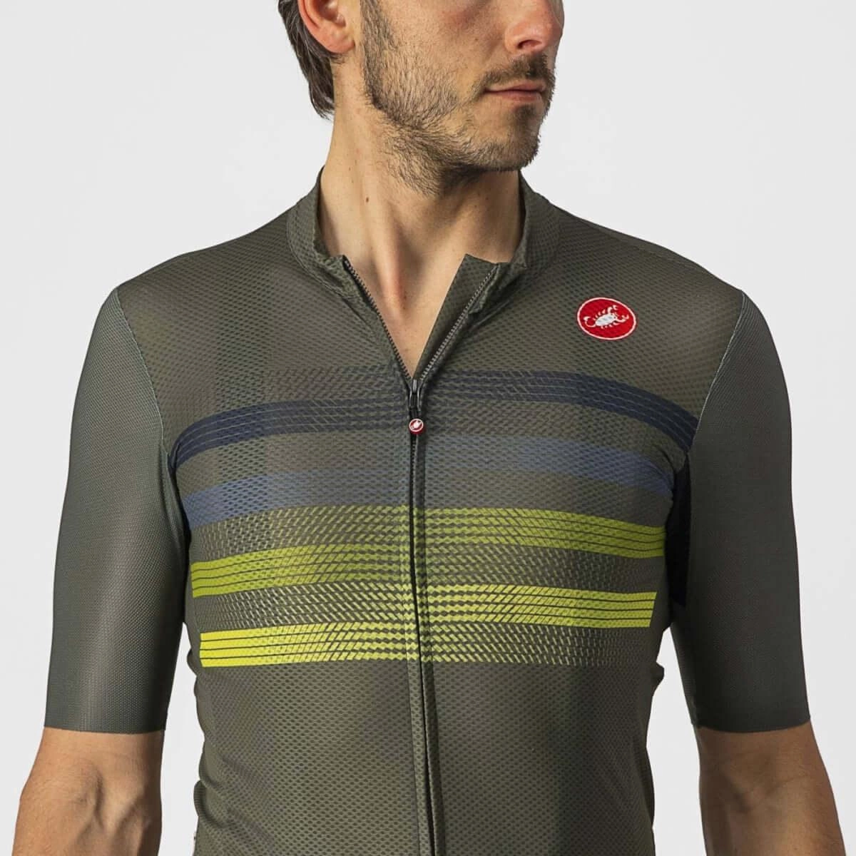 Castelli Endurance Pro Mens Cycling Jersey (Military Green/Blue/Sulphur)