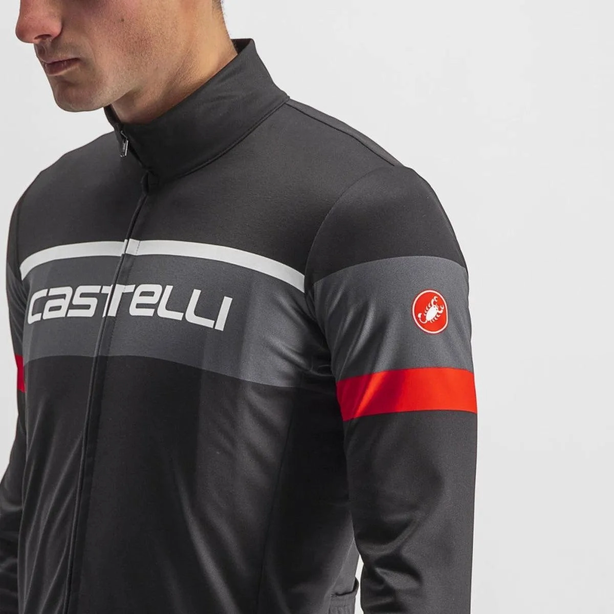 Castelli Passista Mens Cycling Jersey (Light Black/Dark Gray-Red)
