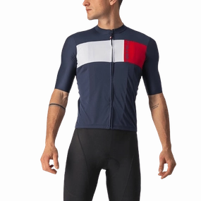 Castelli Prologo 7 Mens Cycling Jersey (Savile Blue/Silver Gray/Red)