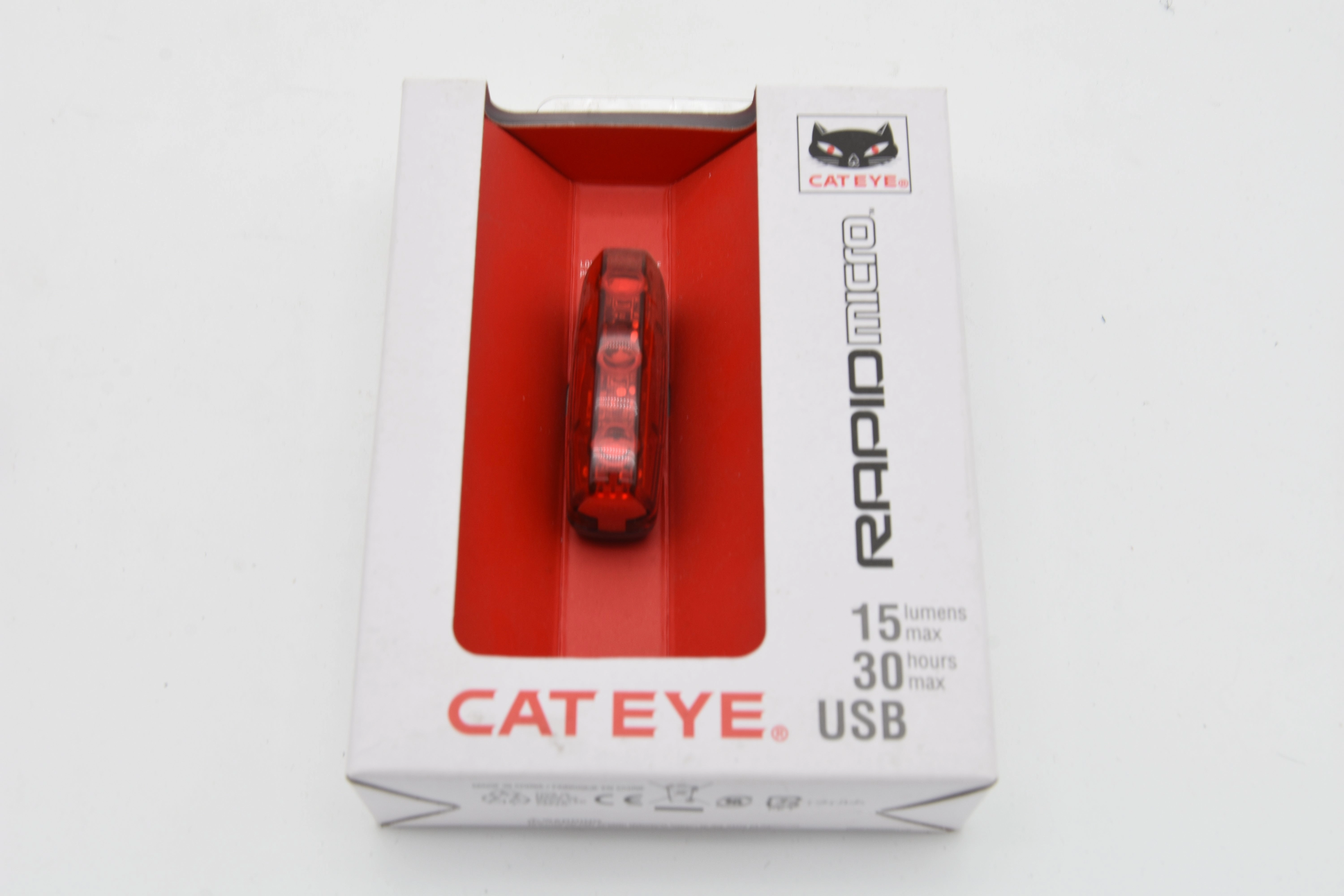 Cateye Rapid Micro USB Rechargeable Rear Bike 3 LED Light 15 Lumens