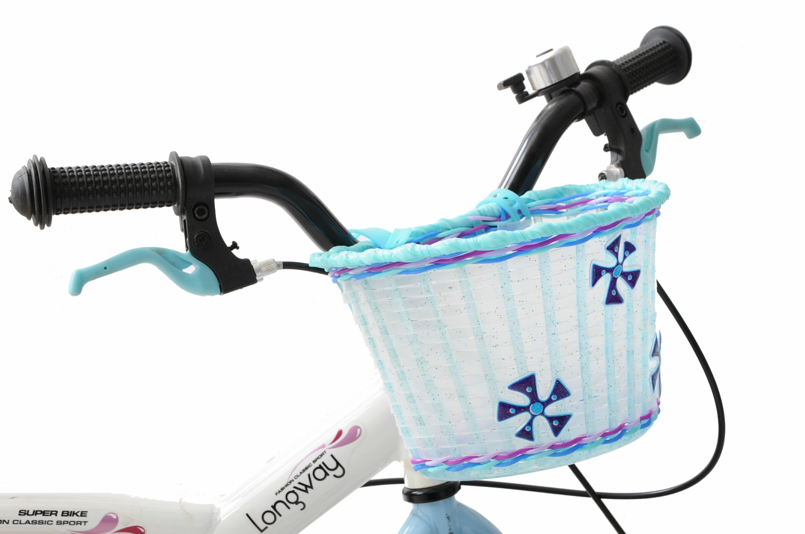 Child's - Kids Blue Glitter Flowers Front Shopping Bike - Bicycle Basket