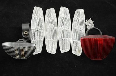 FULL BIKE REFLECTOR SET FRONT,REAR, BRACKETS FOUR WHEEL REFLECTORS SAFETY
