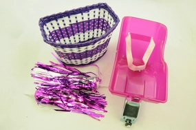 GIRLIE BIKE ACCESSORY GREAT IDEAL PRESENT PACK PURPLE DOLLY SEAT BASKET STREAMER