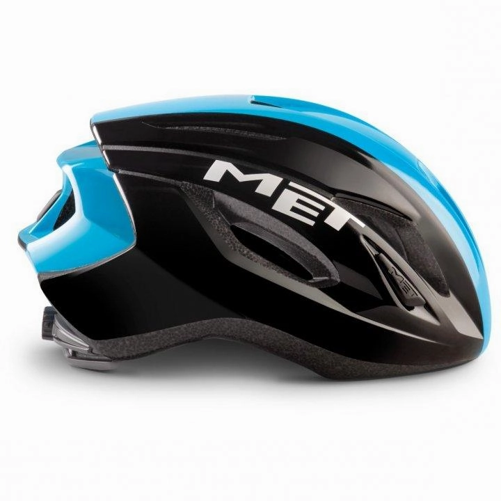 MET Strale CE Road Cycling Helmet (Black Cyan Panel/Glossy)
