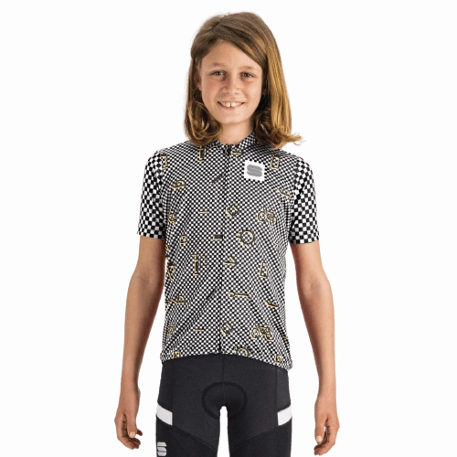 Sportful Checkmate Kids Cycling Jersey (Black/White/Cedar)