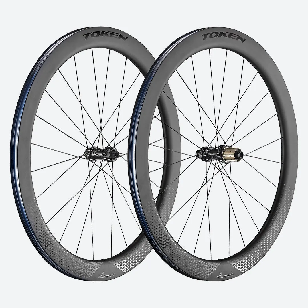 Token Konax Pro C52D Carbon Tubeless Ready Disc Brake Wheelset - Shimano/Sram(Black)
