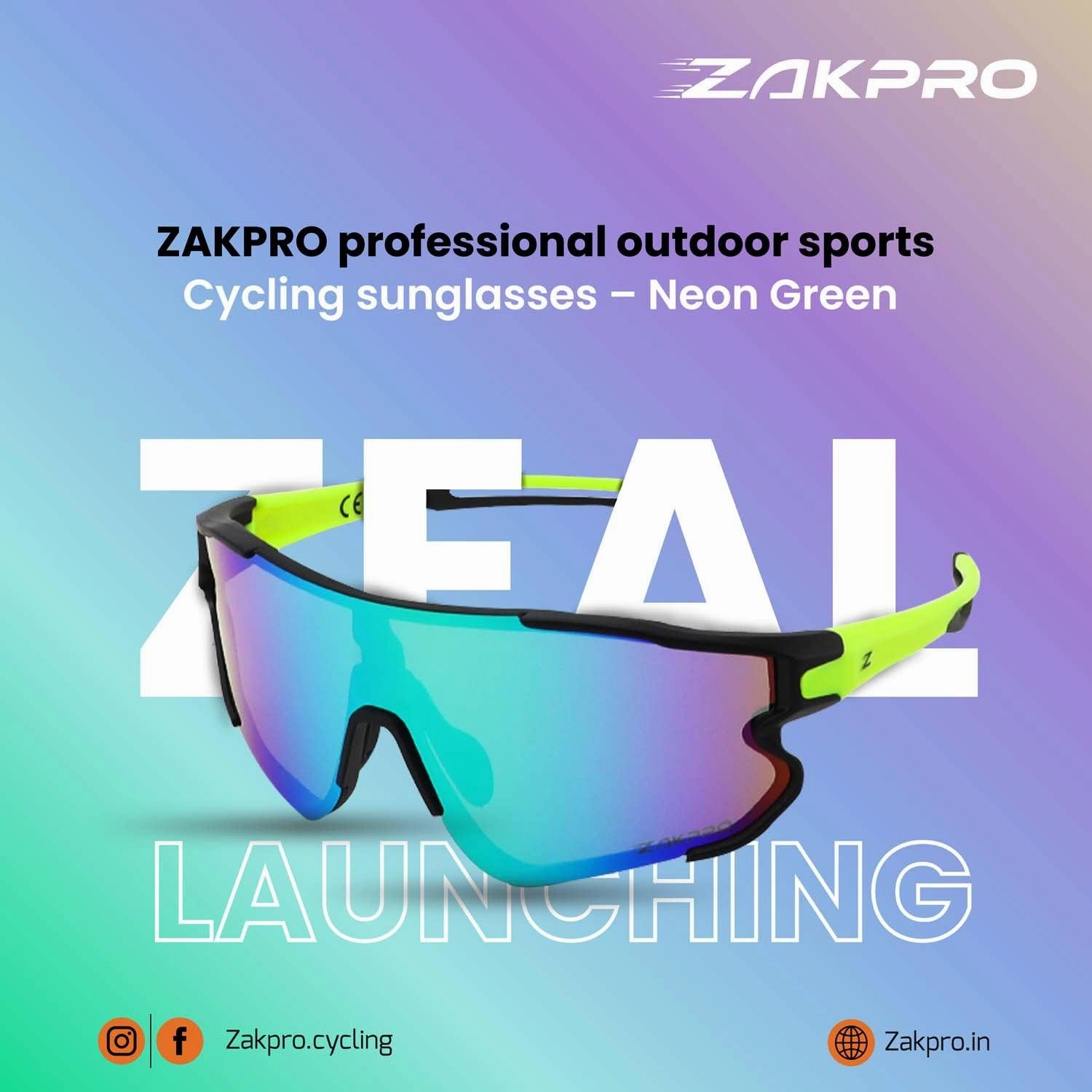 Zakpro Professional Outdoor Sport Sunglasses (Fluorescent Green)
